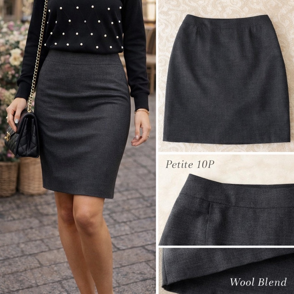 Raffaella Petite Charcoal Wool Blend Pencil Skirt Career Office Classic 10P - Picture 2 of 12